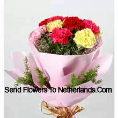 Bunch Of 11 Mixed Colored Carnations With Seasonal Fillers