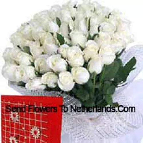 Basket Of 101 White Roses With A Free Greeting Card