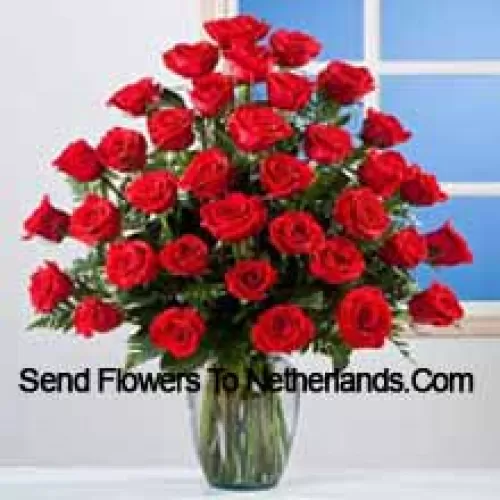 37 Roses rouges dans un vase